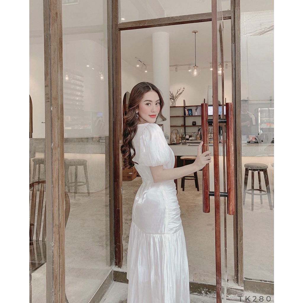 Váy nữ cổ tròn thiết kế tay phồng dáng dài, Đầm thời trang công sở cao cấp dự tiệc sang trọng V131 | BigBuy360 - bigbuy360.vn