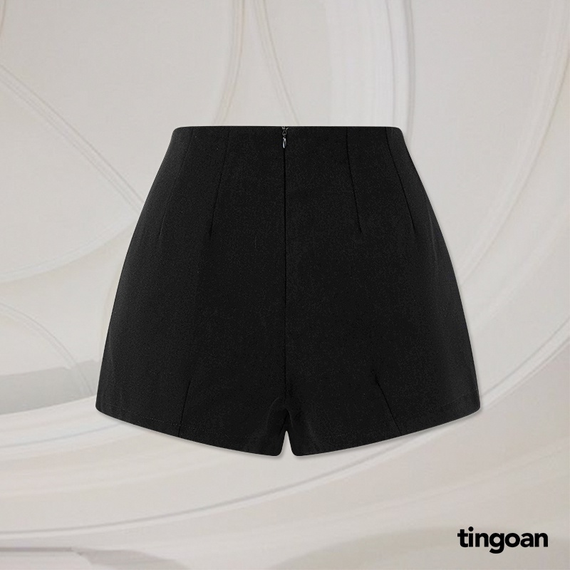TINGOAN® - Quần short ngắn hack hông chiết ly eo đen RUN2U SHORTS/BL