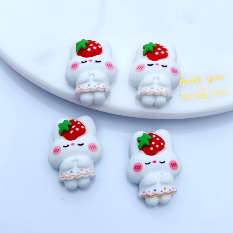 Set 20 Phụ Kiện Trang Trí Điện Thoại Hình Thỏ Và Dâu Tây Dễ Thương