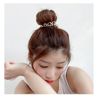 Set Cột Tóc nhũ trắng hồng dây cột tóc lò xo