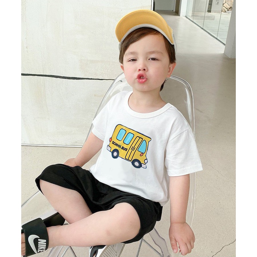 Áo Phông Bé Trai Bé Gái Hàn Quốc Xuất Dư, Áo Thun Trẻ Em Hình Oto Chất Cotton Từ 1-4 tuổi KidsOneStore Size 8-20kg AC3