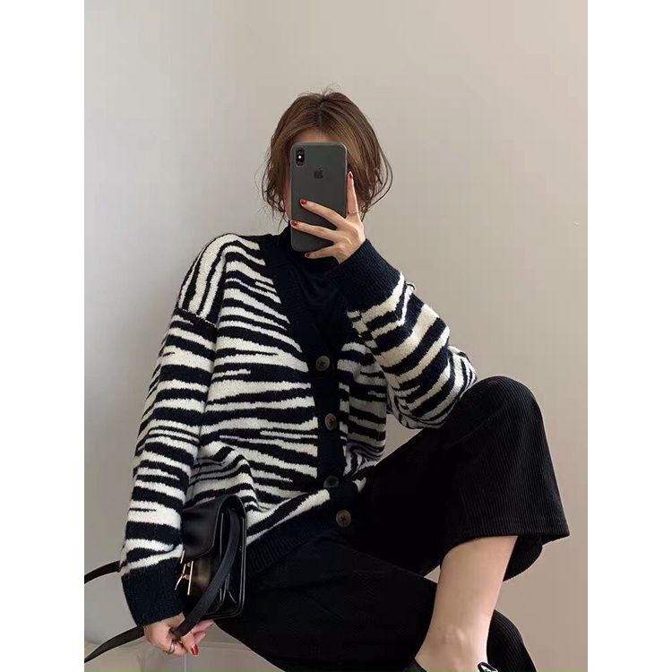 Áo len carigan kẻ vằn QC cực hot