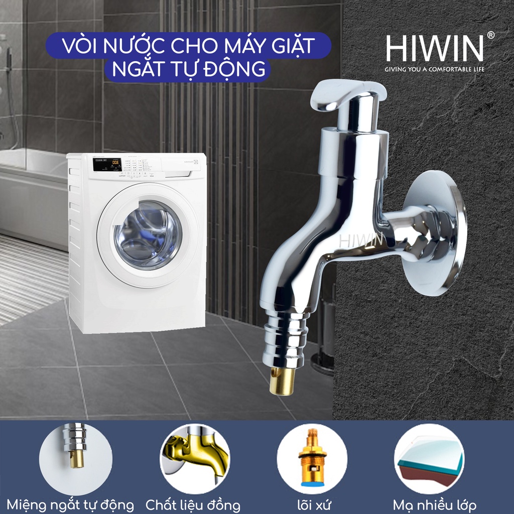 Vòi máy giặt tự ngắt thông minh đồng mạ crom cao cấp Hiwin KF-5020