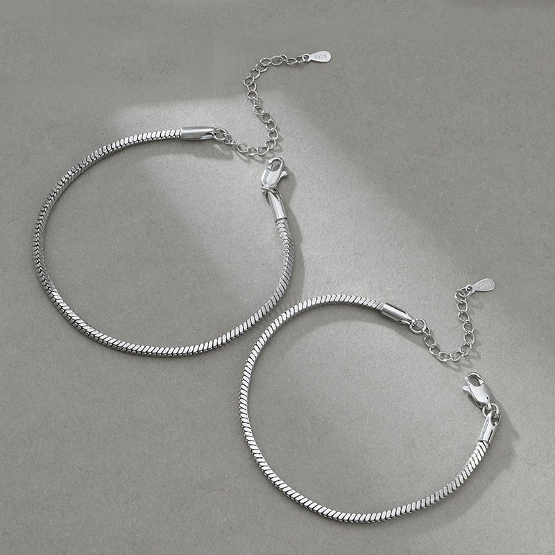 Vòng Tay Cặp Đôi Hình Xương Rắn Bằng Bạc Đơn Giản Làm Quà Tặng Valentine