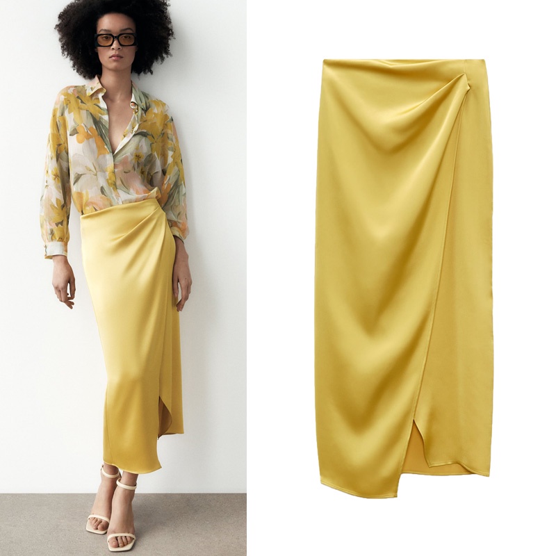Zara Chân Váy Lụa Lưng Cao Xếp Ly Quyến Rũ Thời Trang Mùa Hè 3126845