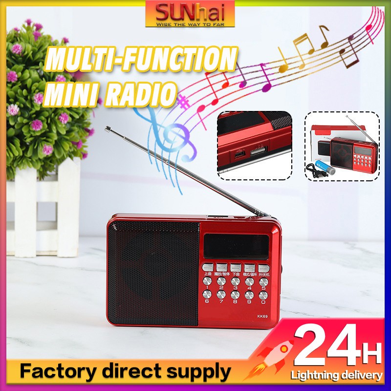 Đài Radio Kk69 Mini Kỹ Thuật Số Có Ăng Ten Và Cổng Sạc Usb Hỗ Trợ Thẻ Nhớ Tf Mp3