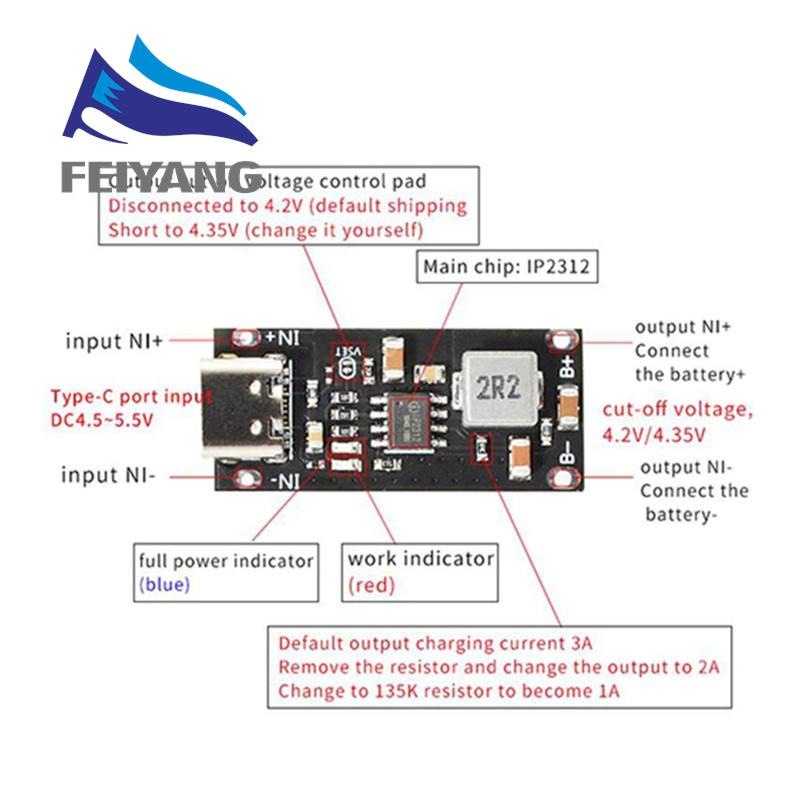 Bảng Sạc Pin Lithium Đầu Cắm USB Loại C 3A IP2312 CC/CV 5V Sang 4.2V Chất Lượng Cao