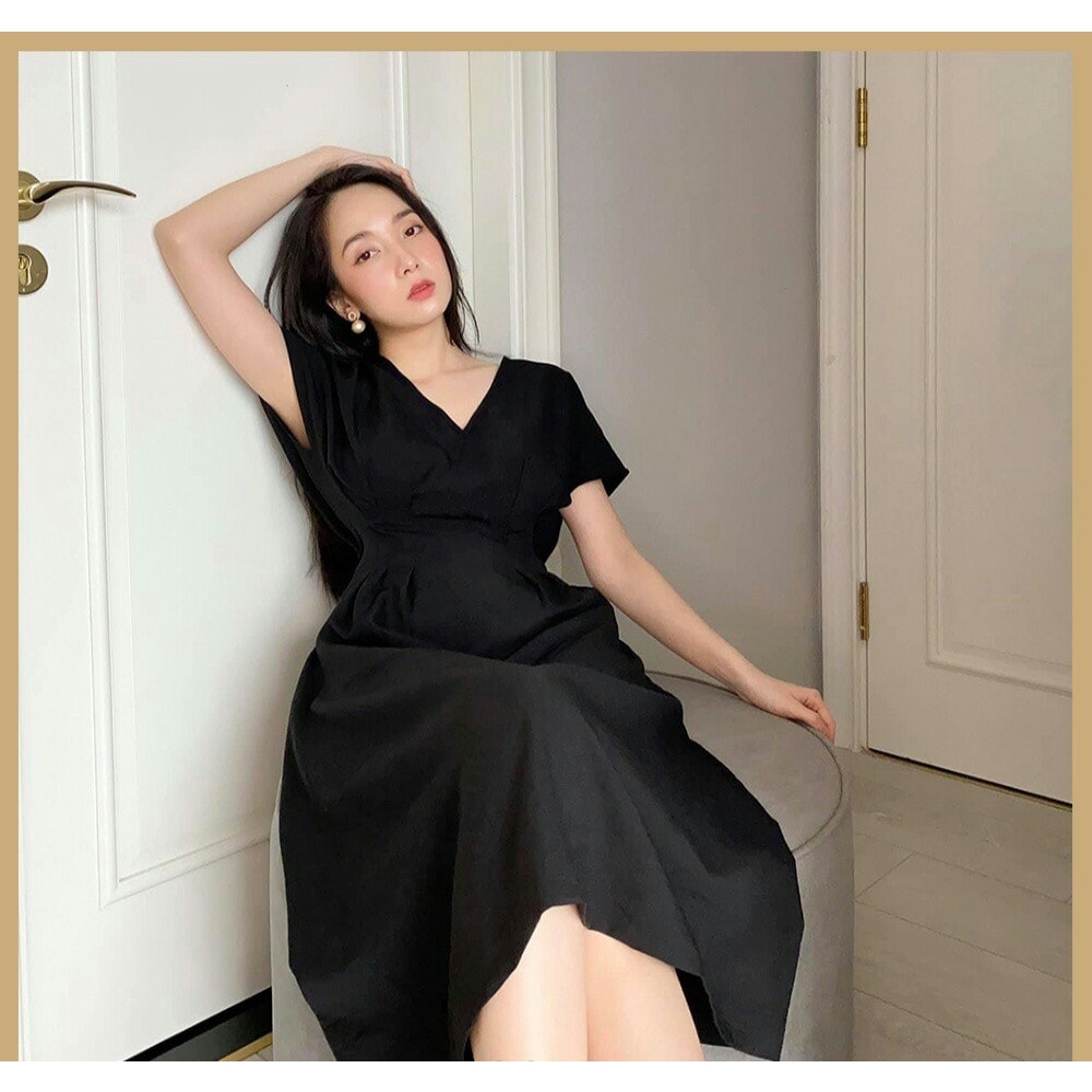 ĐẦM DỰ TIỆC MIDI XẾP LY EO CỔ EUNHA DRESS