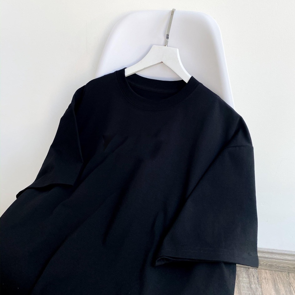 Áo thun trắng trơn unisex tay lỡ form rộng chất cotton dày mịn co dãn tốt thấm hút mồ hôi