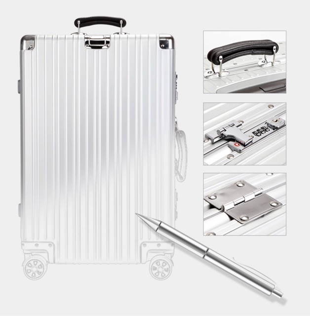 VALI NHÔM NGUYÊN KHỐI TAY DA SIÊU ĐẲNG CẤP (SIZE 26)