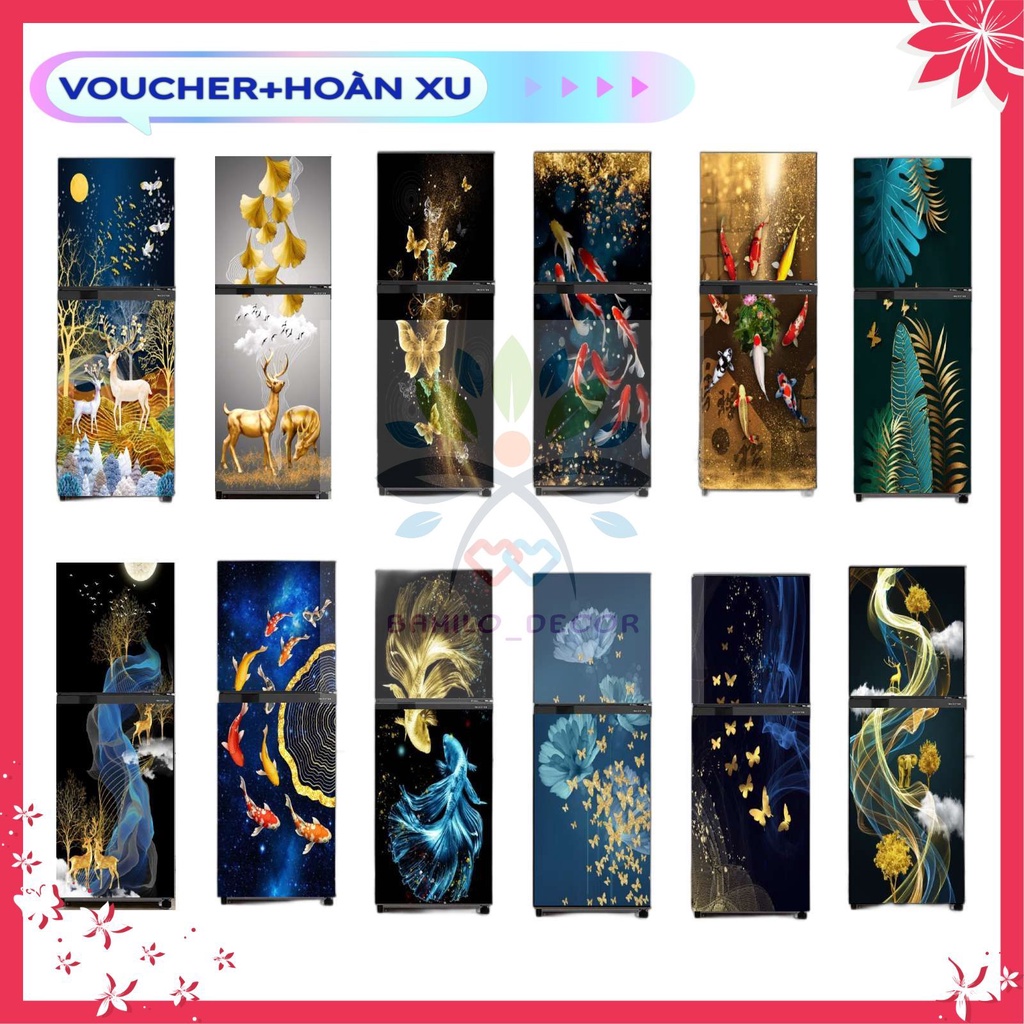 Decal dán tủ lạnh, máy gặt (KT: ngang 0.6 và 0.7m), keo chắc chắc, hình ảnh in nét, không phai màu.