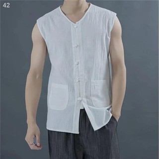 XBộ đồ mùa hè Tang áo sơ mi kiểu Trung Quốc Trang phục nam thanh niên cổ đại Hán vest điển khoác không tay ghi lê