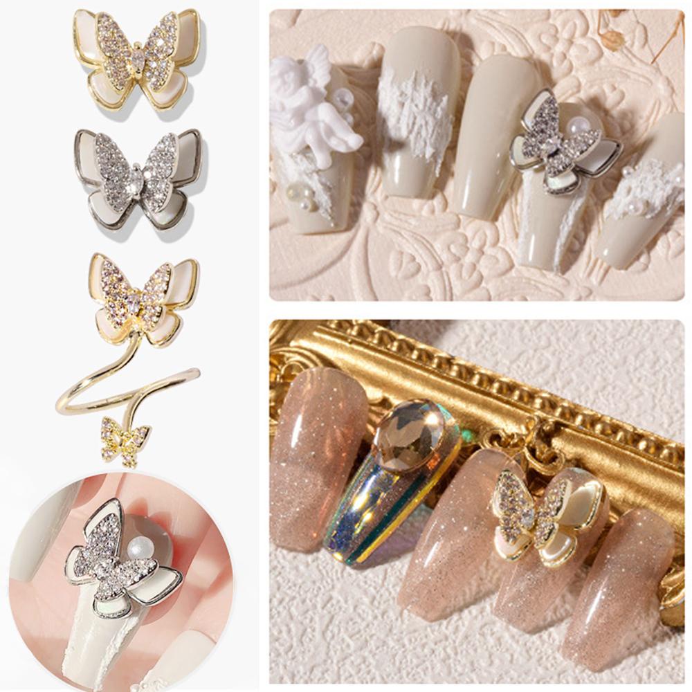 Phụ Kiện Trang Trí Móng Tay Hình Bướm Xinh Xắn|Charms Nhẫn Đính Đá Lấp Lánh