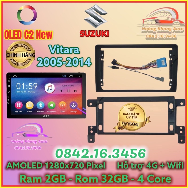 Màn hình Android OLED C2 New Theo Xe Vitara 2005 - 2014, 9 inch kèm dưỡng và jack nguồn theo xe