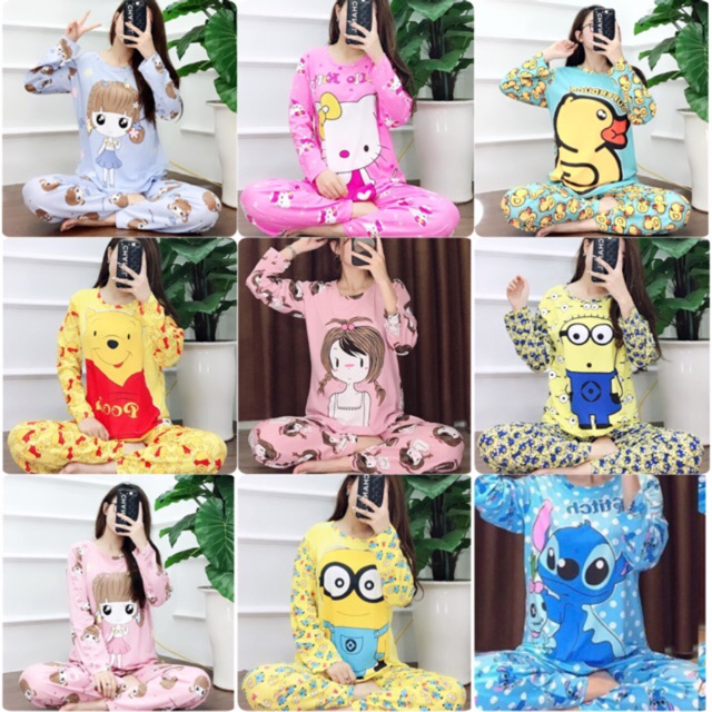 Bộ Mặc Nhà Cotton Cute Tay Dài Quần Dài | BigBuy360 - bigbuy360.vn