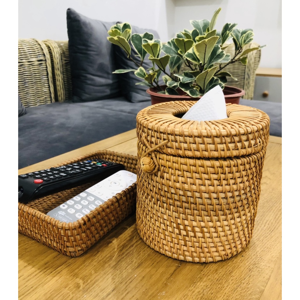Hộp khăn giấy cói mây chử nhật, tròn, vuông