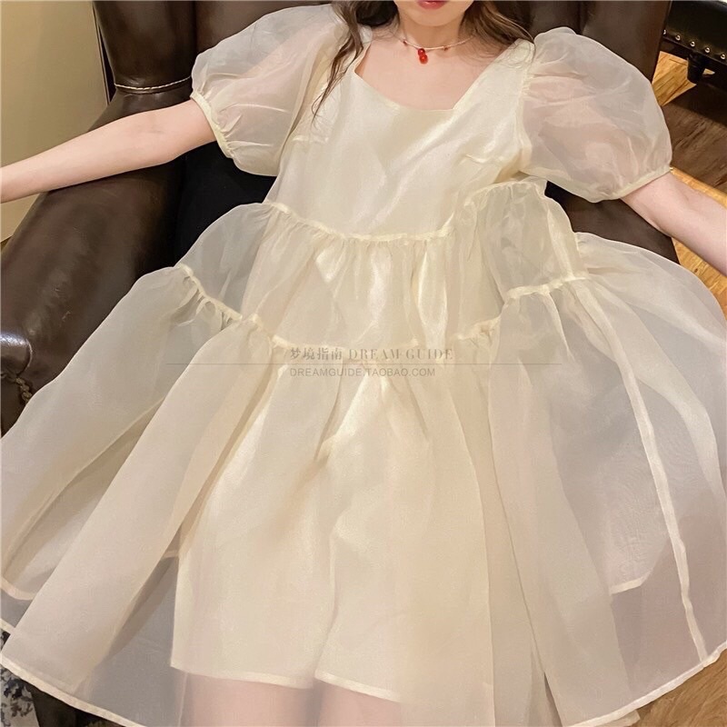 Váy Baby Doll Tay Phồng Công Chúa Chất Đũi Xước, Đầm Công Chúa Phong Cách Ulzzang Chan House.