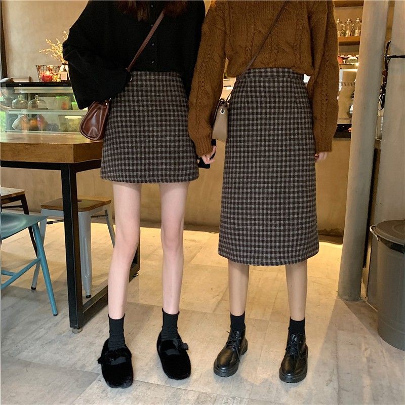 CV16_CHÂN VÁY DẠ KẺ SỌC CARO ULZZANG ( Có ảnh thật )
