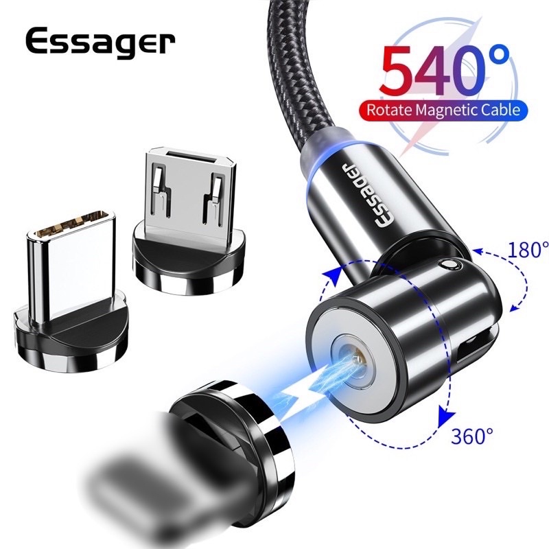 Dây cáp sạc nhanh Essager ip,Micro USB,Type-C xoay 540 độ
