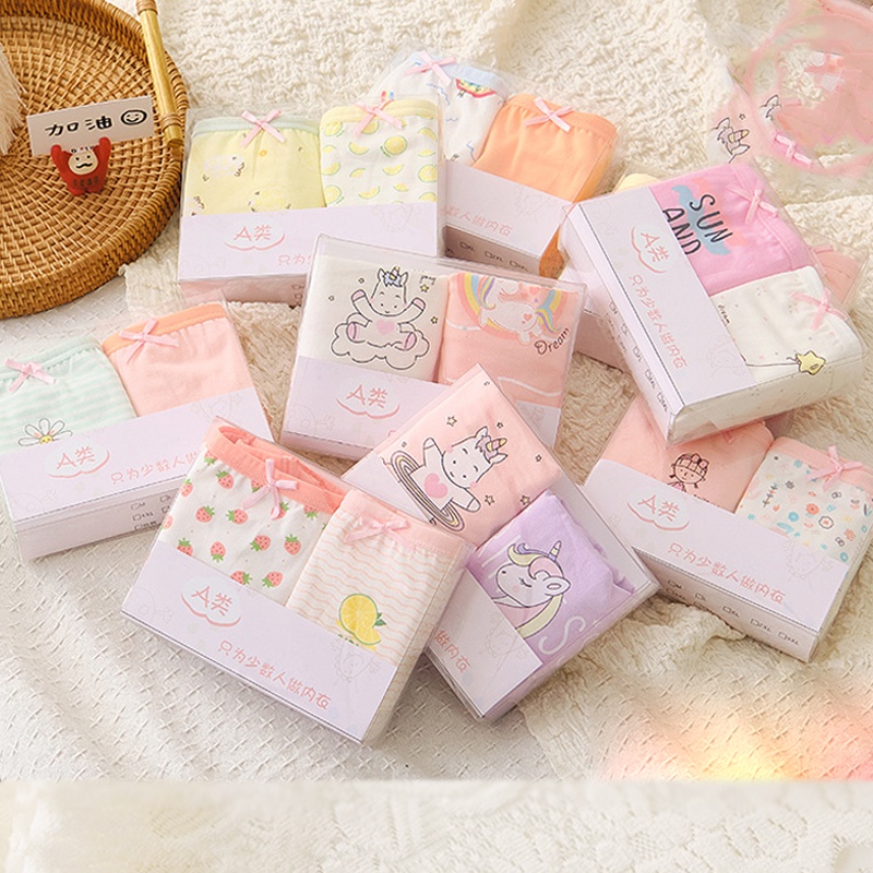 Set 2 quần chip tam giác bé gái, quần lót trẻ em cotton họa tiết dễ thương mềm mịn thoáng mát QL13