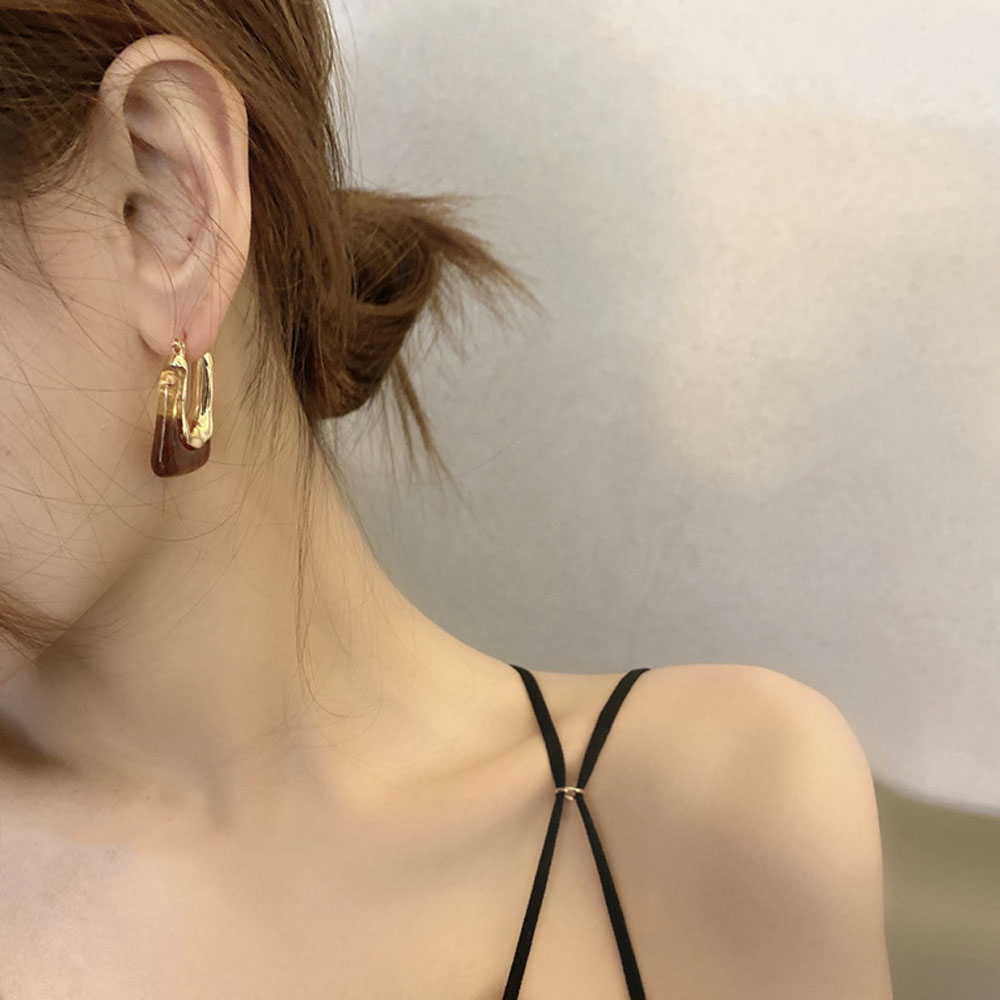 BLUEVELVET Fashion Dangle Earrings Simple Hammered Ring Earrings Hoop Earrings New Korean Resin Minimalist Irregular Geometric Street Style Ear Jewelry/Multicolor