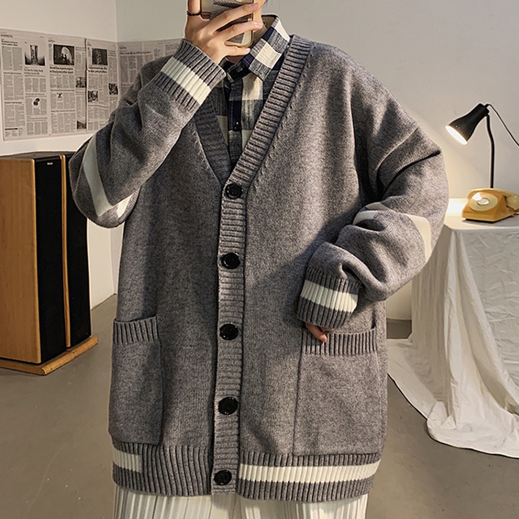 Áo cardigan nam form rộng, áo khoác nam mặc ngoài phối kẻ thời trang Unisex ulzzang