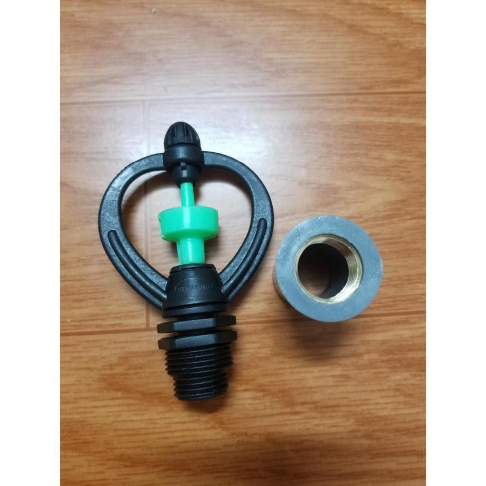 Béc tưới phun mưa 360 độ, ren ngoài 21-27mm kèm đầu nối, cút, T ren đồng