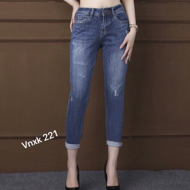 quần jean nữ vnxk rách dáng Boyfriend dài 9 tấc cào hàng hiệu xuất khẩu có đủ màu xanh đậm và xanh nhạt