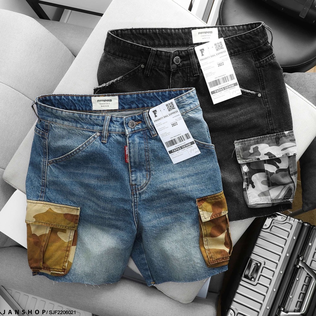 Quần Short Jeans Túi Hộp Với Họa Tiết Camo Cực Thích Hợp Cho Những Anh Chàng Thích Sự Bụi Bặm
