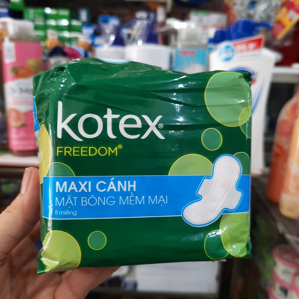 Combo 6 gói Kotex Freedom Maxi dày cánh - 8 miếng - Băng vệ sinh có cánh mặt bông mềm mại