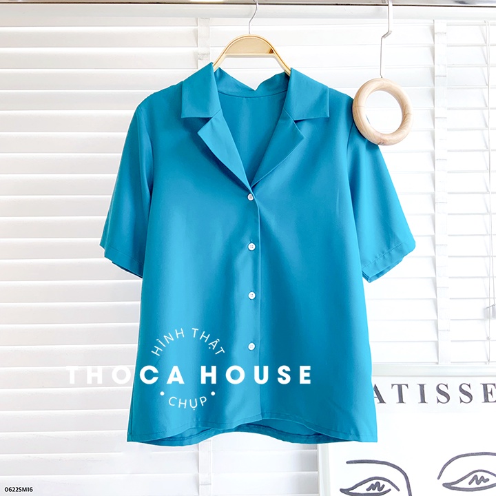 Áo sơ mi cổ vest tay ngắn trơn nhiều màu THOCA HOUSE mặc đi chơi, đi làm thanh lịch