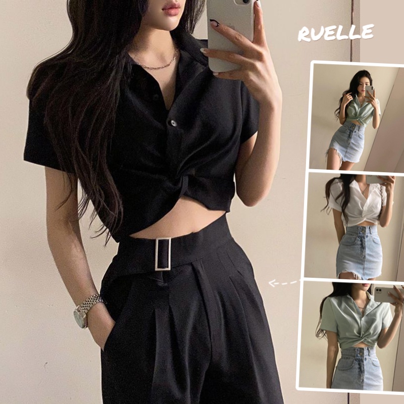 Áo Sơ Mi Lửng Hở Eo Phong Cách Pháp Thời Trang Mùa Hè