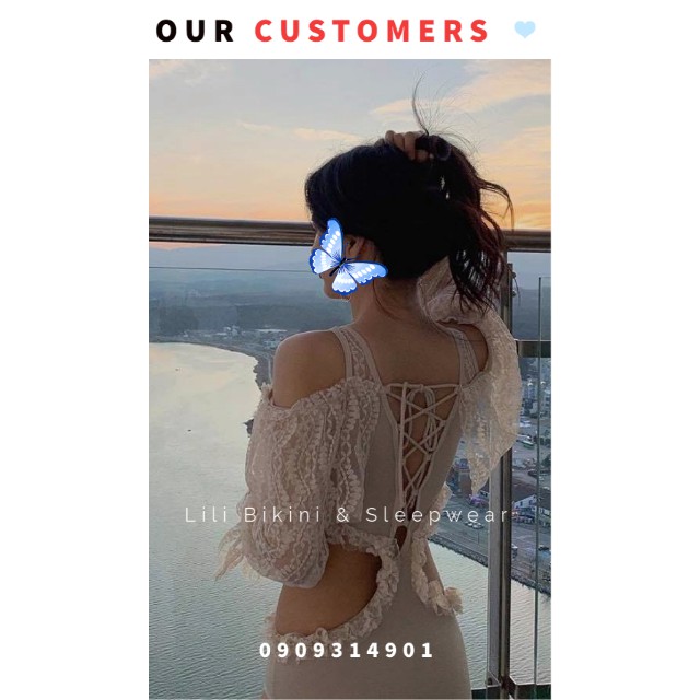 Bikini mẫu mới một mảnh khoe éo, monokini khoét eo ren hoa màu da, đen, tôn dáng kiểu dáng độc đáo, đan lưng sexy
