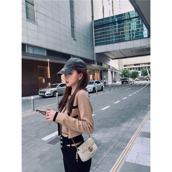 Áo Khoác Cardigan Dệt Kim Croptop LUHAZO Set Tay Dài Màu Trơn Thời Trang Hàn Quốc Cho Nữ B-9