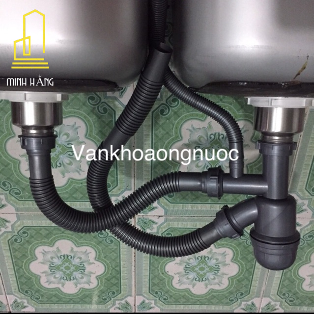 Bộ xả chậu rửa chén bát đôi, 2 hộc inox 304 phi 110mm