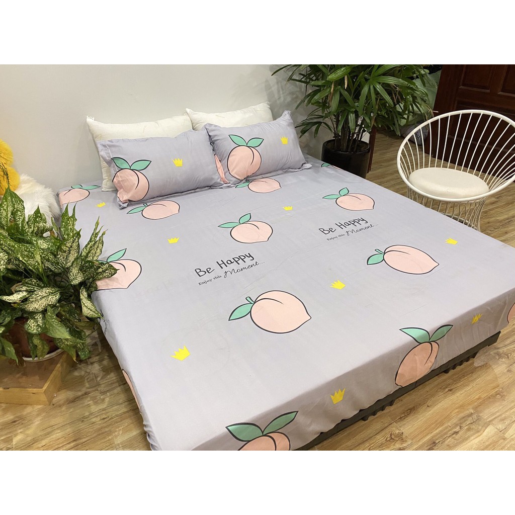 Bộ Ga gối Cotton Poly 3 Món Mẫu đào mông