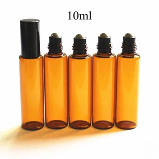 Combo 5 chai nâu 10ml bi lăn viền đen nấp Nhôm dài đựng tinh dầu dubai