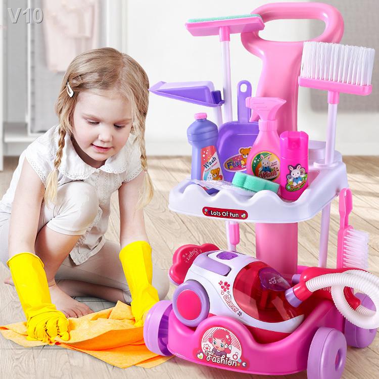 ✉☁Bộ đồ chơi trẻ em chổi quét nhà và rác kéo cô gái máy hút bụi lau dọn dụng cụ làm sạch xe đẩy
