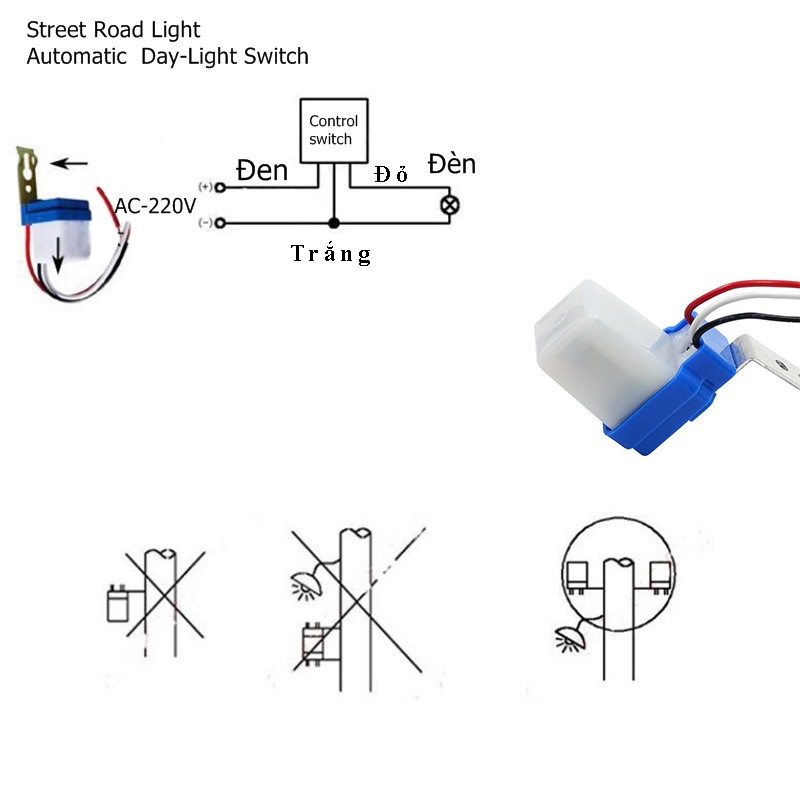Công Tắc Cảm Biến Ánh Sáng 220V 10A - As10, Cảm Biến Ánh Sáng Tự Động Bật Đèn Khi Trời Tối Tắt Đèn Khi Trời Sáng