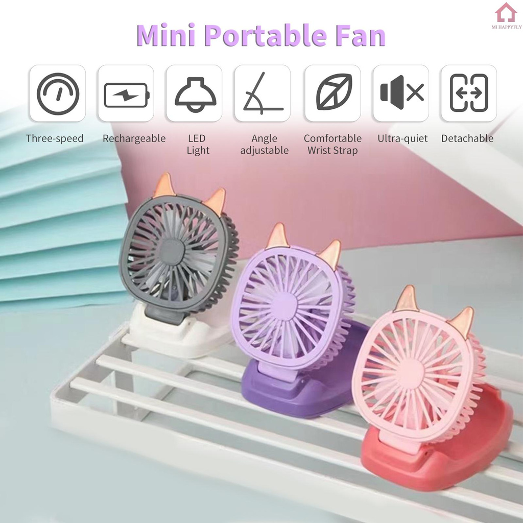 ଓ  Portable Fan Mini Fan Portable Watch Fan with Comfortable Wrist Strap Colorful LED Light Three-speed USB Charging