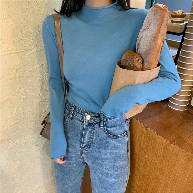 Áo Sweater Dệt Kim Cổ Cao Dáng Ôm Hàng Quảng Châu Loại 1 Thời Trang Thu Đông Cho Nữ Áo Giữ Nhiệt Nhiều Màu Sắc