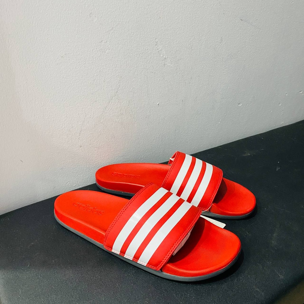 Dép Adidas Comfort Thể Thao Thời Trang Màu Đỏ Sọc Trắng Nam Nữ Có Sẵn EG1852