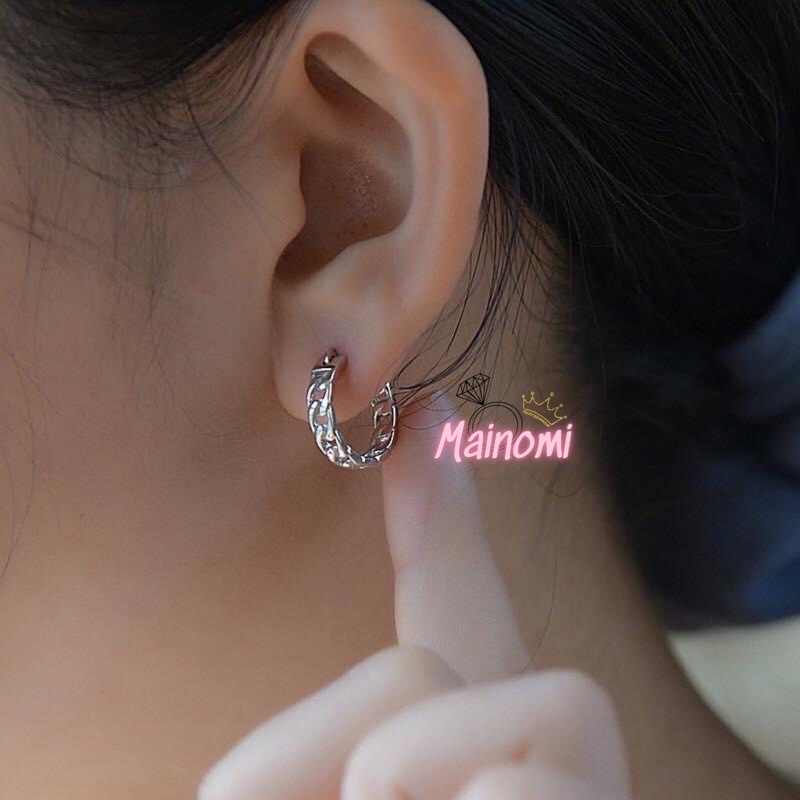 Bông tai kiểu, thiết kế hình mắt xích, mới lạ độc đáo Mainomi Shop Bạc Xinh