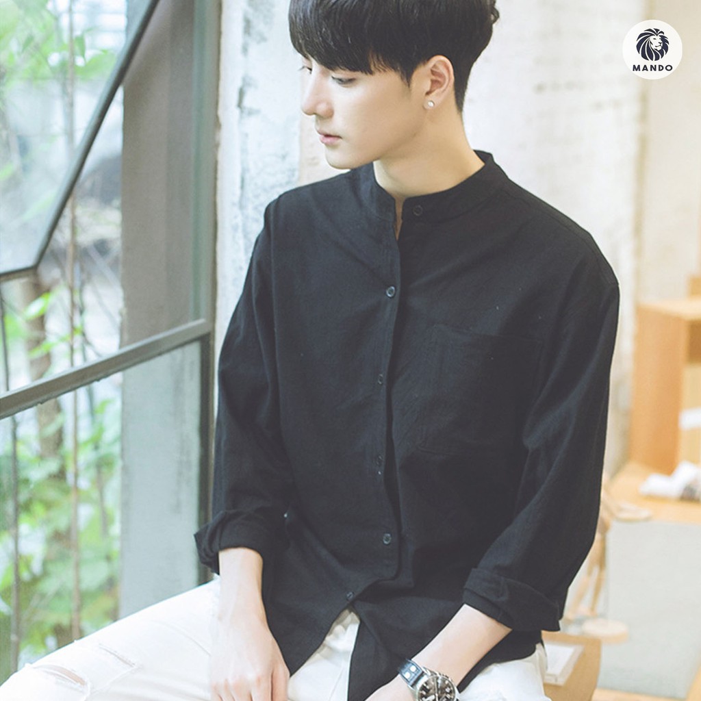 Áo sơ mi nam cổ tàu bền đẹp màu trắng Cam Kết Giống Hình (Cam kết giống hình) | BigBuy360 - bigbuy360.vn