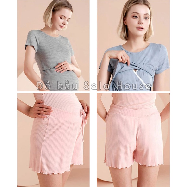 Bộ Đồ Bầu Và Cho Con Bú Có Sẵn Lót Ngực Modal Siêu Mềm Mịn