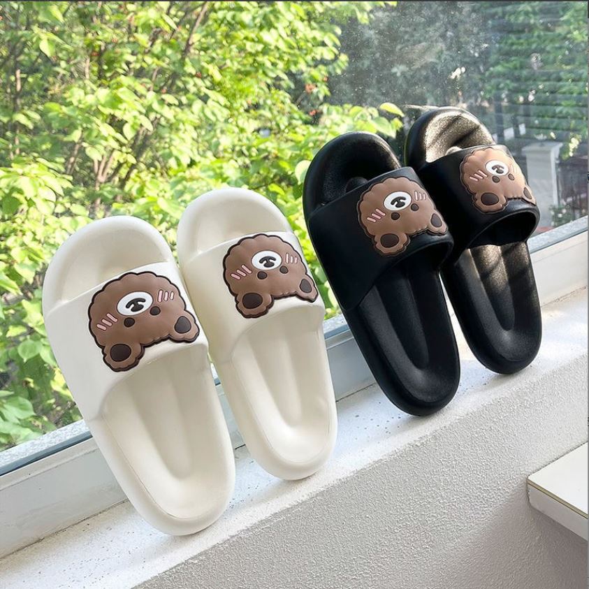 [HCM] Dép Quai Ngang Nữ Bear Đế Rãnh Tròn In Hình Mặt Gấu