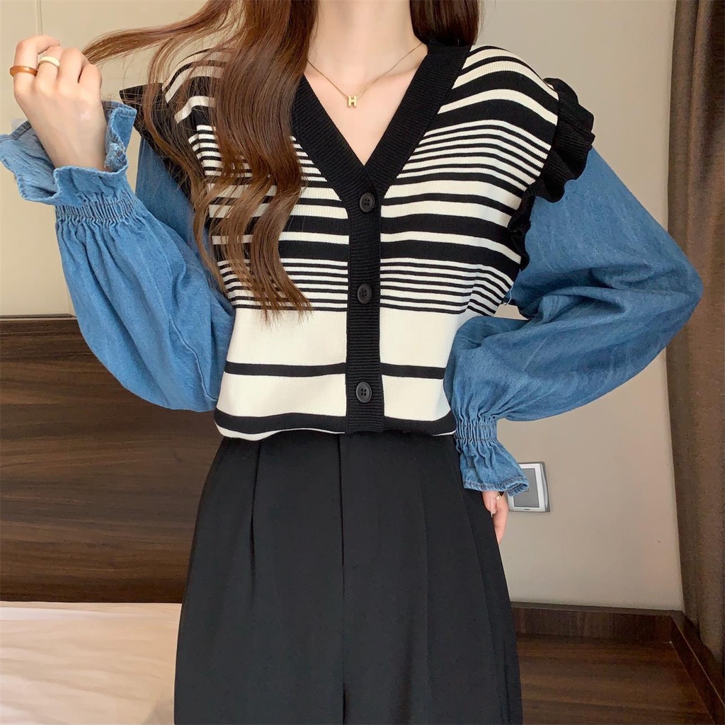 Áo khoác cardigan dệt kim ZHELIHANGFEI tay dài dáng rộng giả hai lớp dễ phối đồ thời trang cho nữ