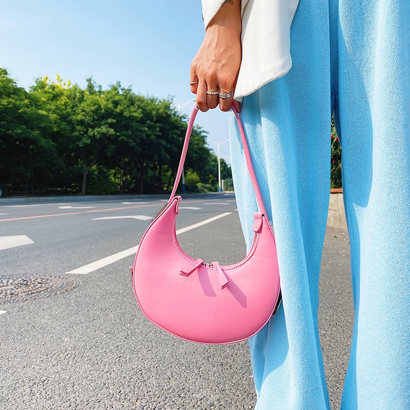 Túi đeo dưới cánh tay Hình Tròn Nhỏ Màu Hồng Phong Cách Hàn Quốc Thời Trang Mùa Hè Cho Nữ