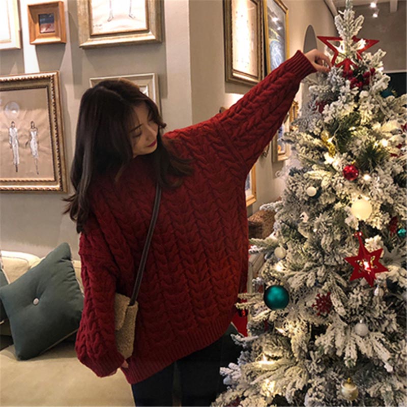 Áo Len Tay Dài Cổ Tròn Dáng Rộng Phong Cách Retro Cho Nữ