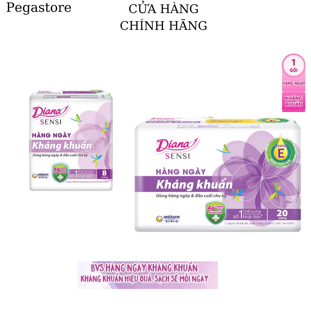 Băng vệ sinh kháng khuẩn hàng ngày DIANA Sensi - bvs 8 miếng - 20 Miếng